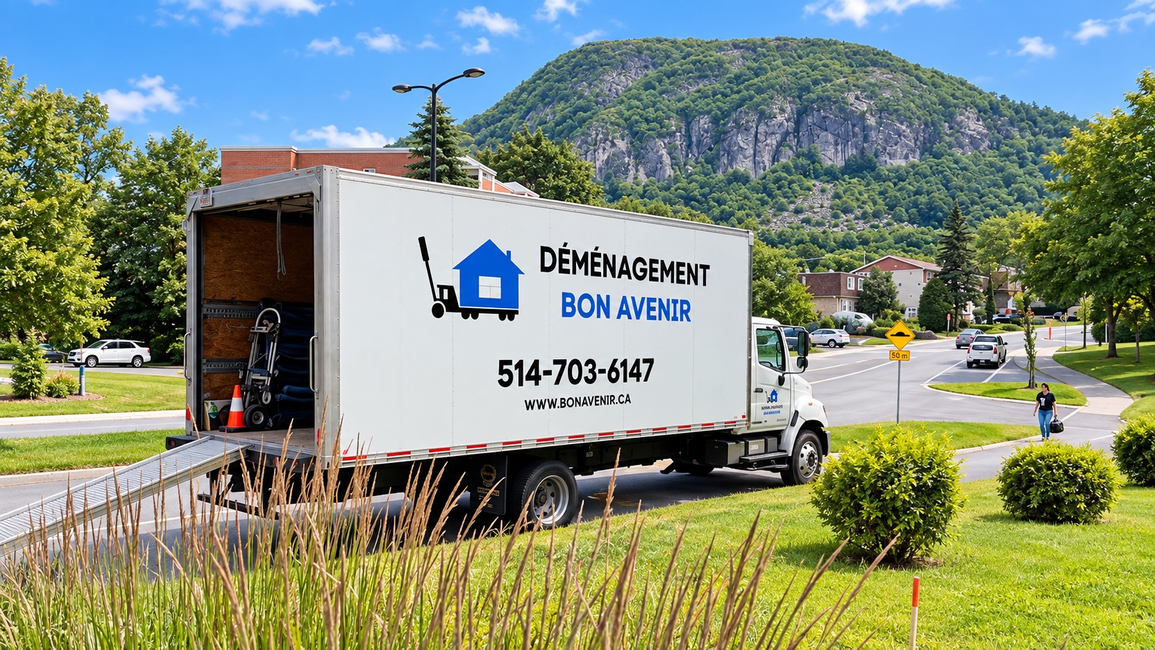 Camion de Déménagement Bon Avenir chargé et prêt pour un déménagement longue distance au départ de Montréal